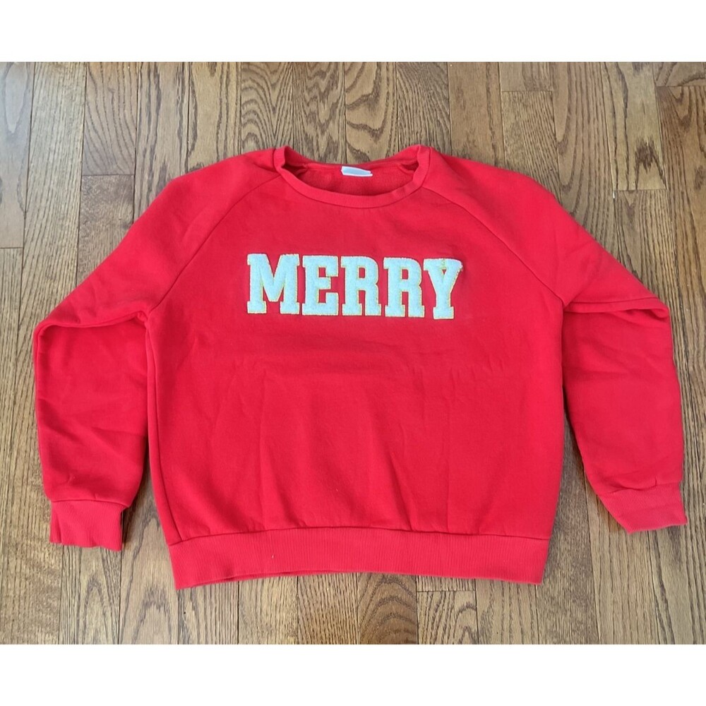 Fashion by Mirabeau Womens Red Merry Christmas Sweatshirt M Crewneck Pullover